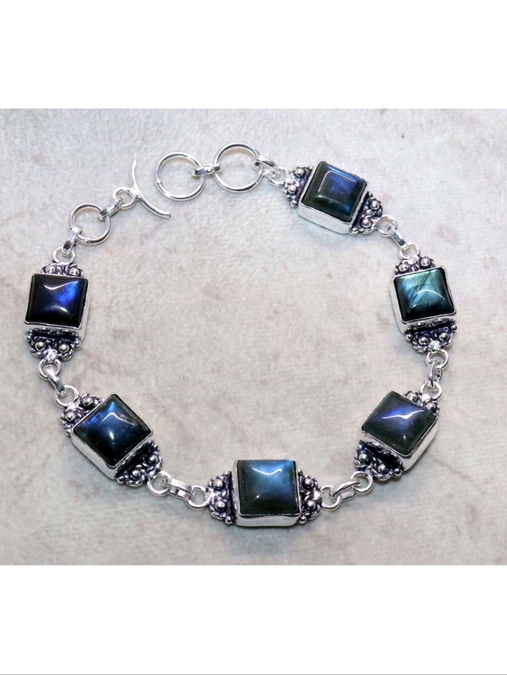 Labradorite Gemstone 925 Sterling Silver Handmade Toggle Bracelet